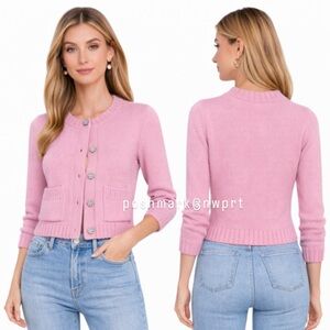 ZARA 🌸 Pink Cardigan Jeweled Sweater Rhinestone Buttons XS S Tank Top